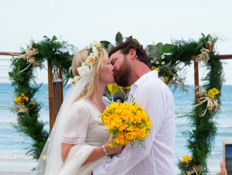 Lawrence Faulborm wlaked down the aisle with his wife Kerri Giddish
