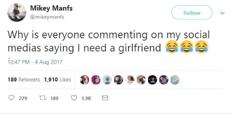 Mikey Manfs tweet about his relationship