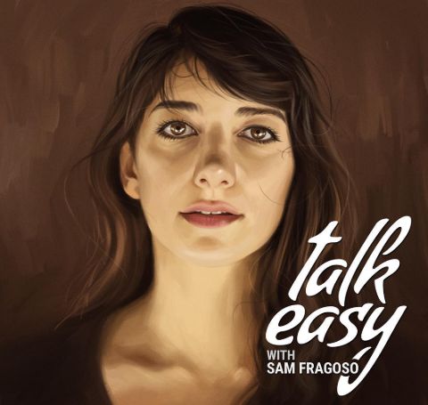 Sheila Vand, black hair and black t-shirt in the poster of Talk Easy.
