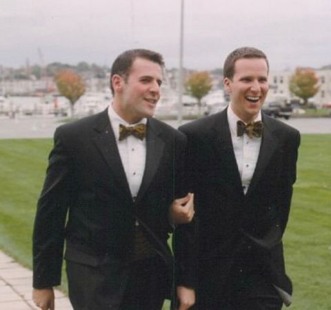 Mark Zinni and Garith Fulham in a wedding suit.