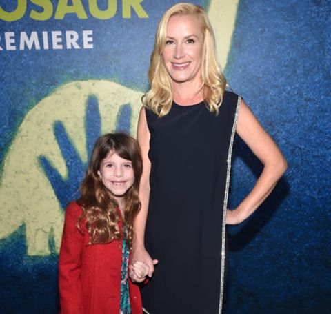 Isabel Ruby Lieberstein with her mother Angela Kinsey at a movie premiere.