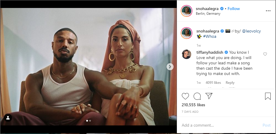 Tiffany Haddish commented on Snoh's Instagram picture from the music video Whoa in which Snoh and Michael B. Jordan are seen together.