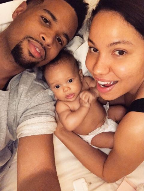 Jurnee Smollett-Bell along with her spouse, Josiah Bell and their baby, Hunter.