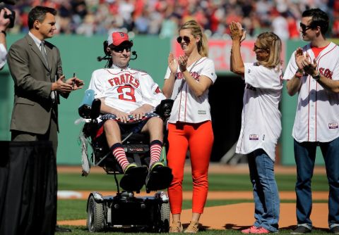 Pete Frates and his wife, Julia, at a Boston Red Sox game