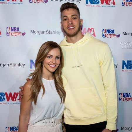 Elle Bielfeldt with her husband, Meyers Leonard at an NBA event.